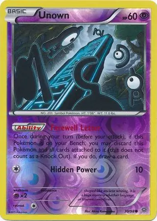 Unown Reverse Holo Pokemon card from Ancient Origins