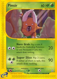 Pinsir Pokemon card from Aquapolis