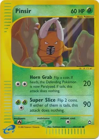 Pinsir Reverse Holo Pokemon card from Aquapolis