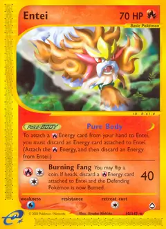 Entei Pokemon card from Aquapolis