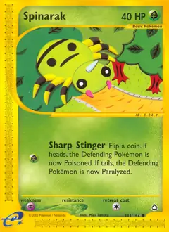 Spinarak Pokemon card from Aquapolis