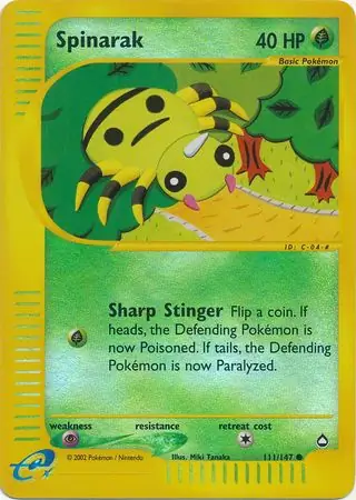 Spinarak Reverse Holo Pokemon card from Aquapolis