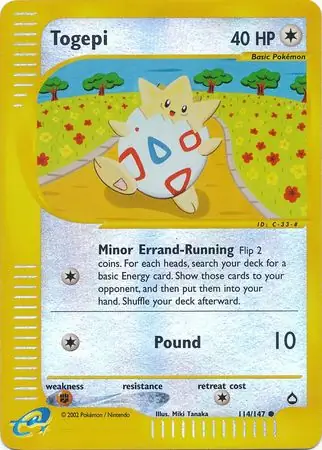 Togepi Reverse Holo Pokemon card from Aquapolis