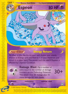 Espeon Pokemon card from Aquapolis
