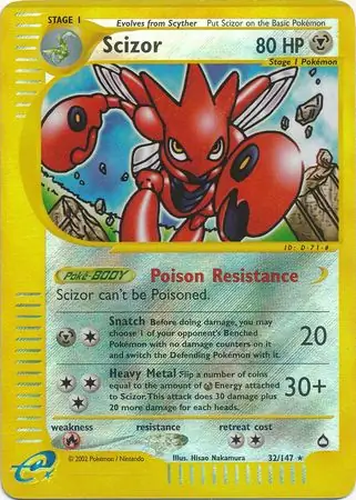 Scizor Reverse Holo Pokemon card from Aquapolis
