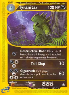 Tyranitar Pokemon card from Aquapolis