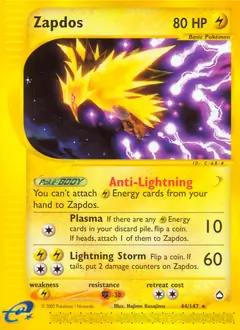 Zapdos Pokemon card from Aquapolis