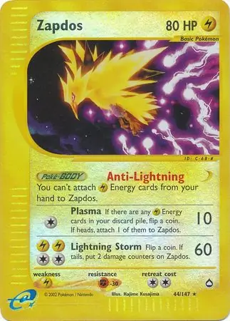 Zapdos Reverse Holo Pokemon card from Aquapolis