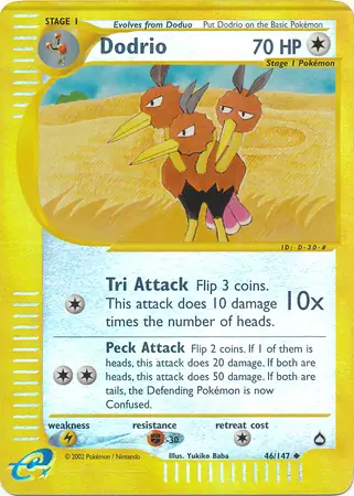 Dodrio Reverse Holo Pokemon card from Aquapolis
