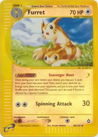 Furret Reverse Holo Pokemon card from Aquapolis