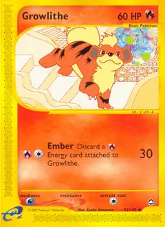 Growlithe Pokemon card from Aquapolis
