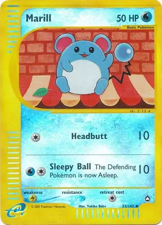 Marill Reverse Holo Pokemon card from Aquapolis