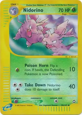 Nidorino Reverse Holo Pokemon card from Aquapolis