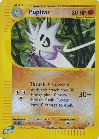 Pupitar Reverse Holo Pokemon card from Aquapolis