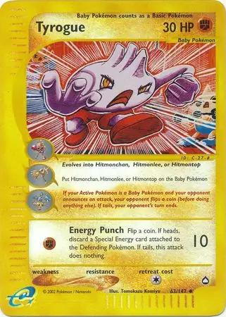 Tyrogue Reverse Holo Pokemon card from Aquapolis
