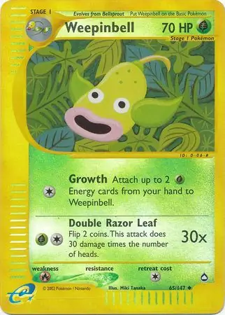 Weepinbell Reverse Holo Pokemon card from Aquapolis