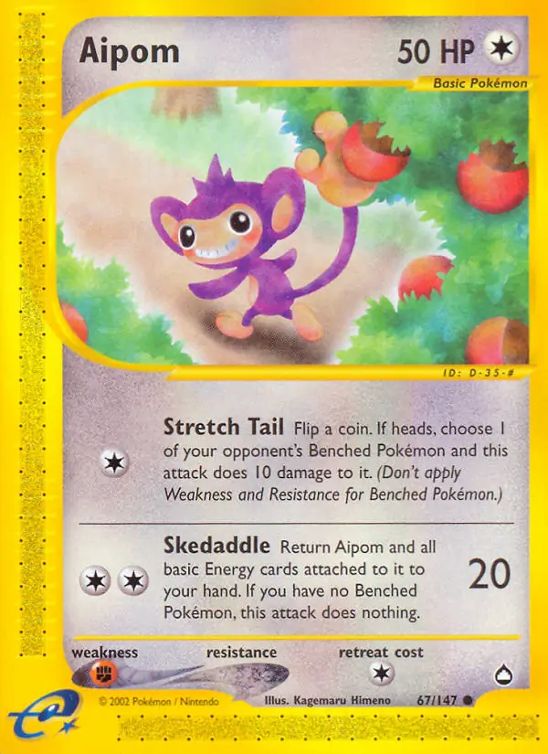 Aipom Pokemon card from Aquapolis