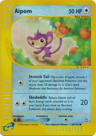 Aipom Reverse Holo Pokemon card from Aquapolis