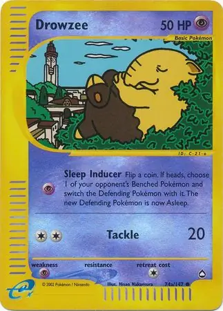 Drowzee Reverse Holo Pokemon card from Aquapolis