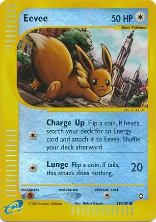 Eevee Reverse Holo Pokemon card from Aquapolis