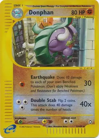 Donphan Reverse Holo Pokemon card from Aquapolis