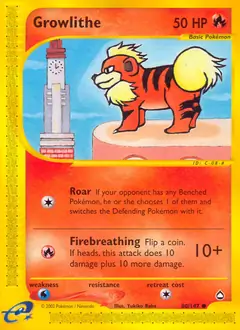 Growlithe Pokemon card from Aquapolis
