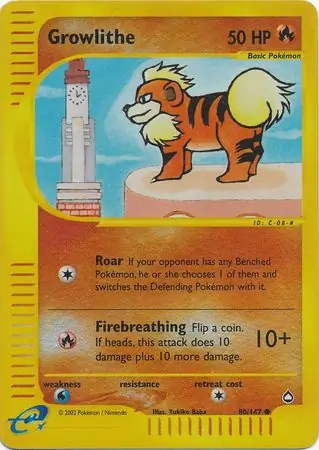 Growlithe Reverse Holo Pokemon card from Aquapolis