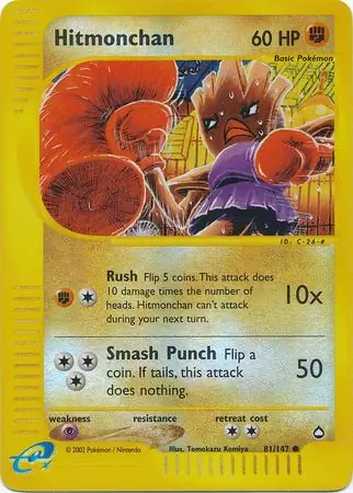 Hitmonchan Reverse Holo Pokemon card from Aquapolis