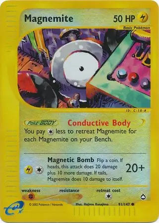 Magnemite Reverse Holo Pokemon card from Aquapolis