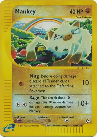 Mankey Reverse Holo Pokemon card from Aquapolis
