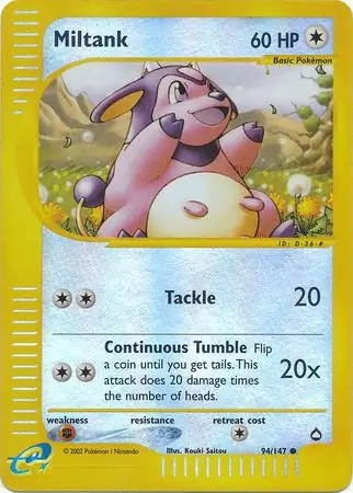 Miltank Reverse Holo Pokemon card from Aquapolis