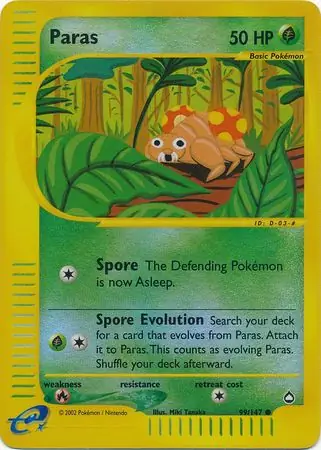 Paras Reverse Holo Pokemon card from Aquapolis