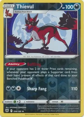 Thievul Reverse Holo Pokemon card from Astral Radiance