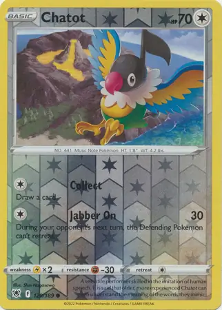 Chatot Reverse Holo Pokemon card from Astral Radiance