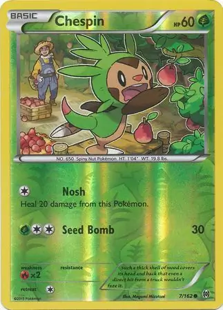 Chespin Reverse Holo Pokemon card from BREAKthrough