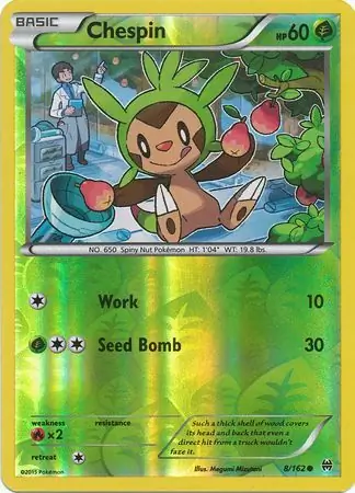 Chespin Reverse Holo Pokemon card from BREAKthrough