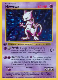 Mewtwo Holo Pokemon card from Base Set 1st Edition
