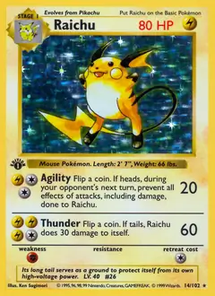 Raichu Holo Pokemon card from Base Set 1st Edition