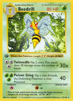Beedrill Pokemon card from Base Set 1st Edition