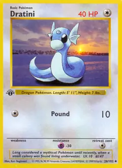 Dratini Pokemon card from Base Set 1st Edition