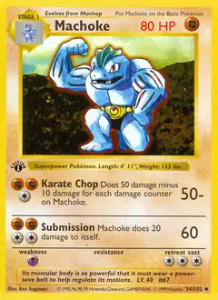 Machoke Pokemon card from Base Set 1st Edition
