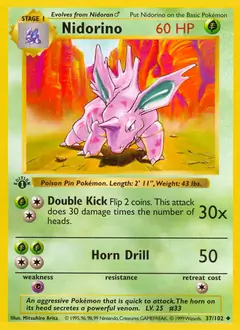 Nidorino Pokemon card from Base Set 1st Edition