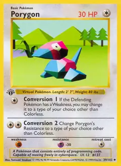 Porygon Pokemon card from Base Set 1st Edition
