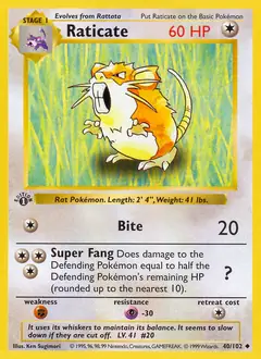 Raticate Pokemon card from Base Set 1st Edition