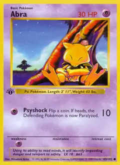 Abra Pokemon card from Base Set 1st Edition