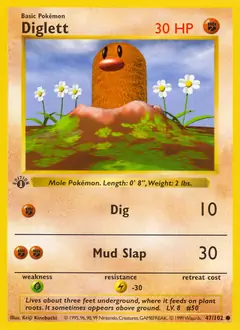 Diglett Pokemon card from Base Set 1st Edition