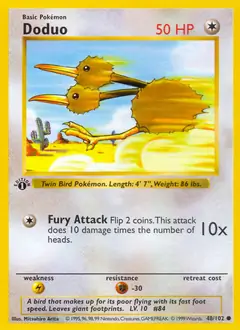 Doduo Pokemon card from Base Set 1st Edition