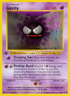 Gastly Pokemon card from Base Set 1st Edition
