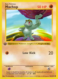 Machop Pokemon card from Base Set 1st Edition