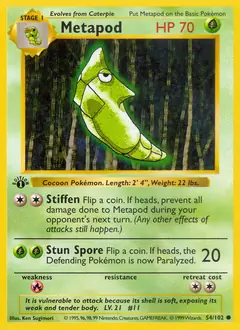 Metapod Pokemon card from Base Set 1st Edition